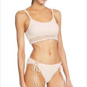 NEW ROBIN PICCONE Pua Fishnet Cami Bikini Top - Ecru color